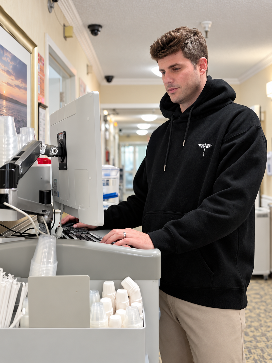 NTG Embroidered Caduceus Hoodie — BLACK