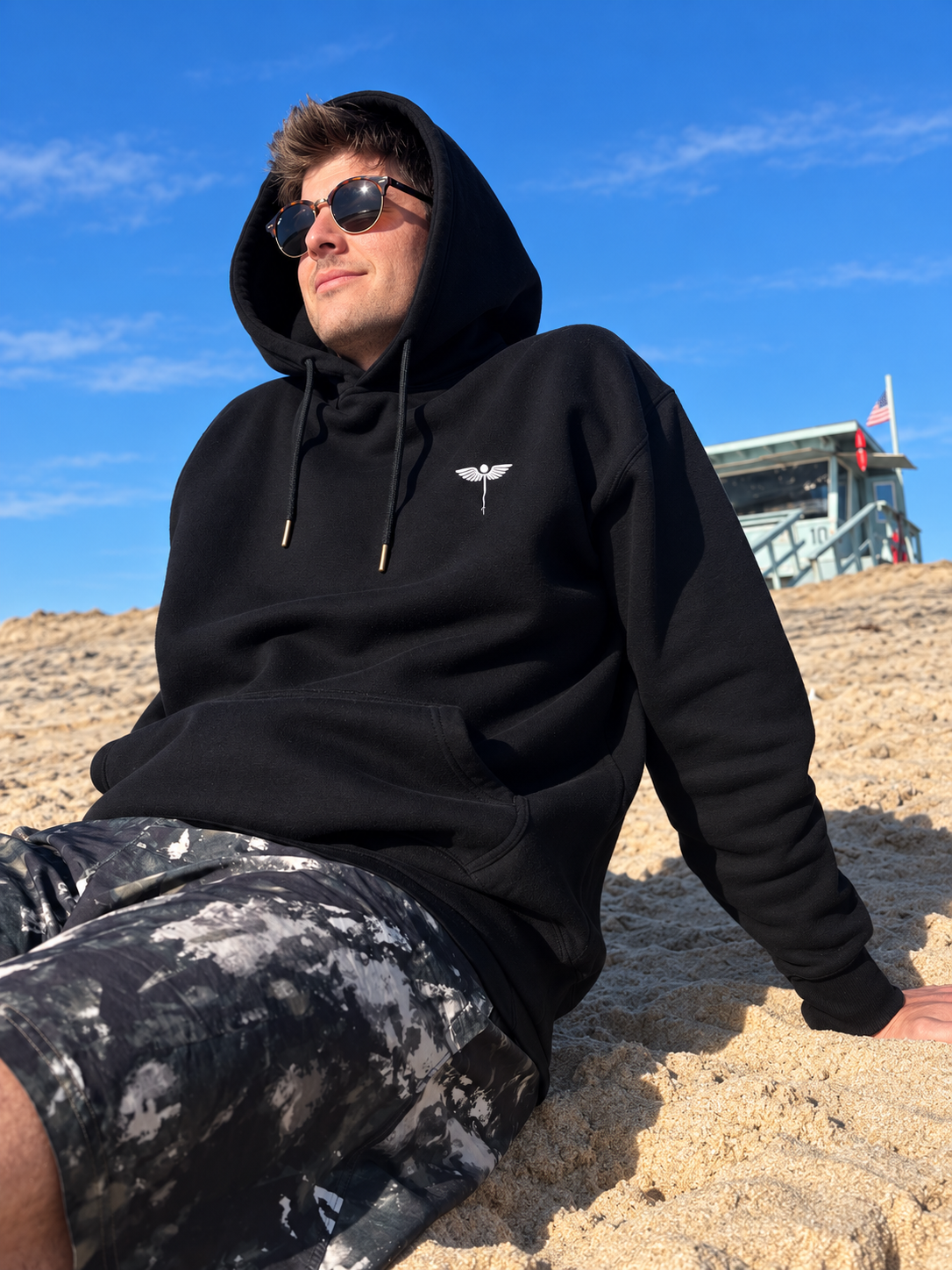 NTG Embroidered Caduceus Hoodie — BLACK