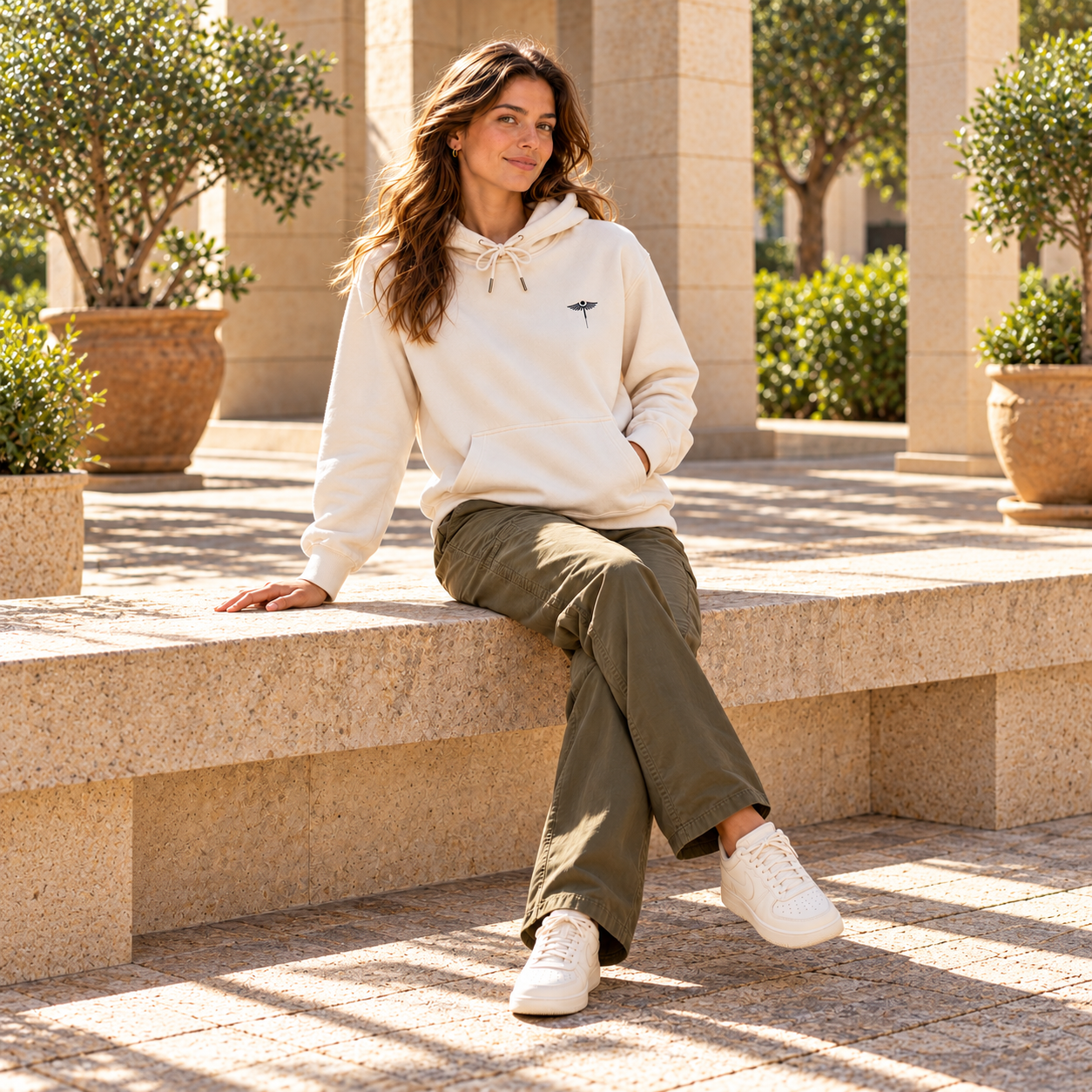 NTG Embroidered Caduceus Hoodie - CREAM